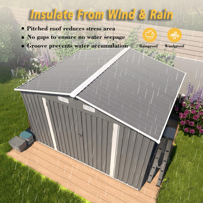Vigo huseeo 10x8x6.4FT Outdoor Storage Shed, Galvanized Steel Garden Shed with Lockable Door & Window, Waterproof Metal Tool Storage for Garden, Backyard, Patio, Lawn(Grey)
