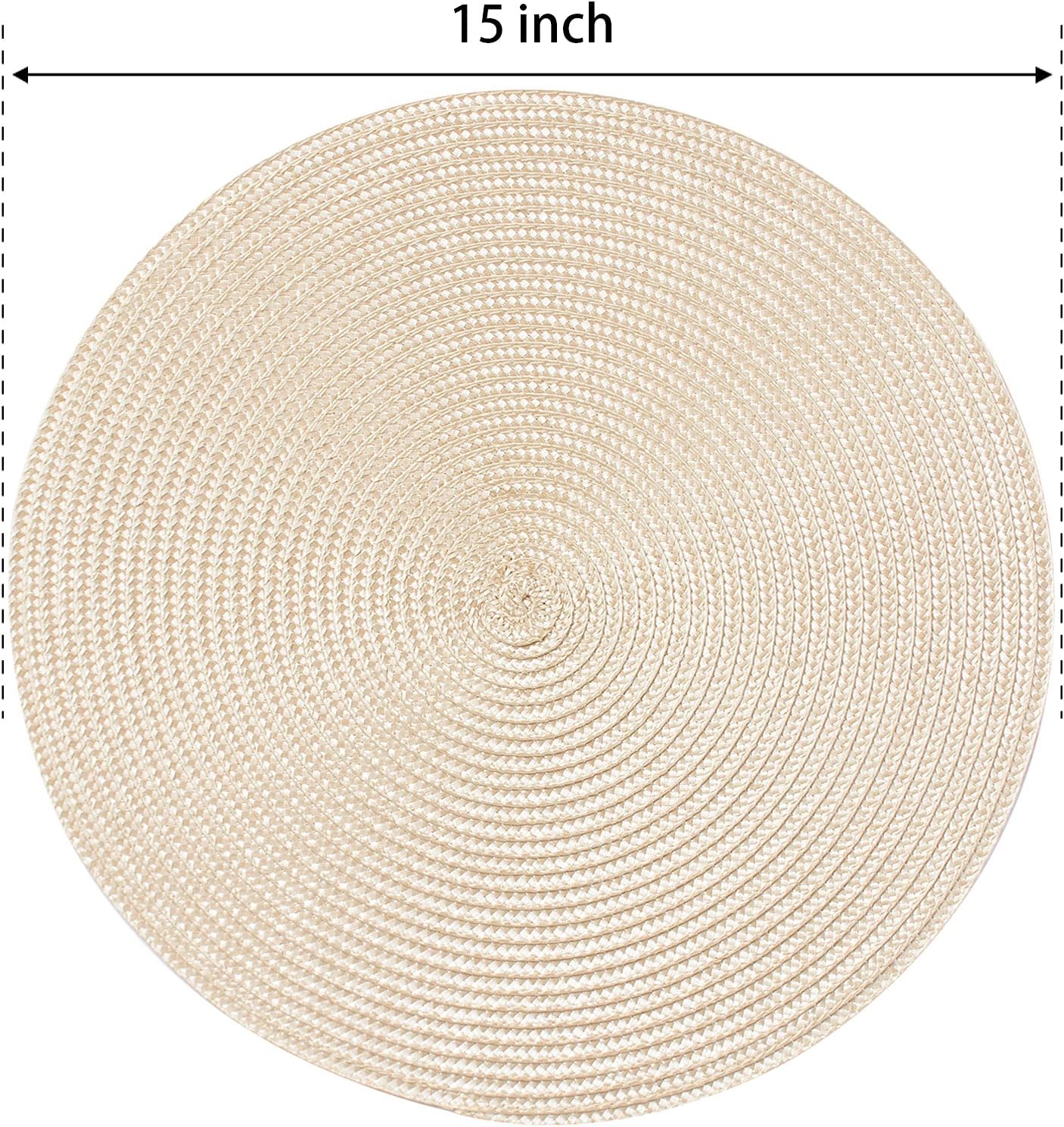 FunWheat Round Braided Placemats Set of 6, 15 inch Non-Slip Washable Table Mats for Dining Tables (Beige, 6pcs)