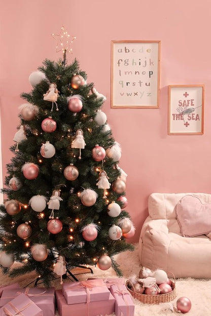 DN DECONATION Pink Christmas Ornaments - Girly Angel Glass Ball Ornaments for Tree Decoration