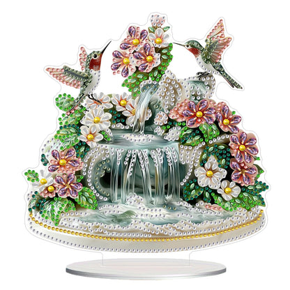 CEOVR Hummingbird Diamond Painting Tabletop Ornament, Bird Flower Diamond Art Kits for Adults, Special Shape DIY 5D Gem Art Crafts, Acrylic Home Desktop Decor with Base, Box Kit, 7.67×7.87inch