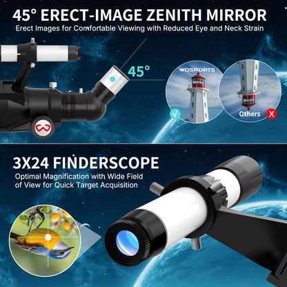 WOSPORTS Telescope for Adults High Powered, 90mm Aperture 600mm Astronomy Portable Professional Refractor Telescope for Beginners, Magnification 180X, with Adjustable Tripod, Phone Adapter, Carry Bag