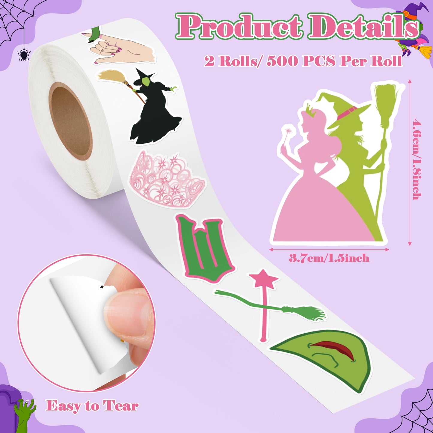 GUjianzhi 1000Pcs Witch Musical Stickers, Pink Crown Black Hat Green Broom Adhesive Decals for Kids Girls, Wicky Witch TV Movie Merchandise Party Decoration for Birthday Gifts Laptop Guitar Luggage