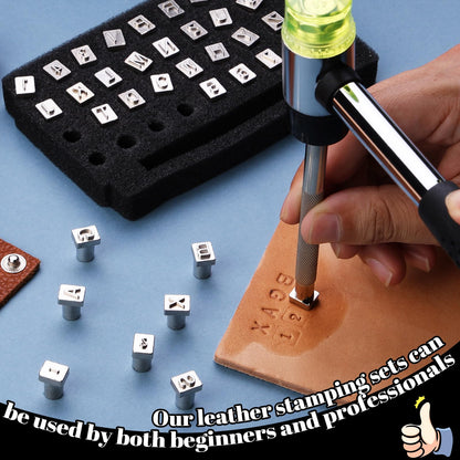 36 Pcs Leather Letter Stamping Kit, 6mm Leather Letter Stamps, Leather Stamping Tools, with 6 Wool Daubers Ball Brush Rubber Hammer for DIY Leather Crafts