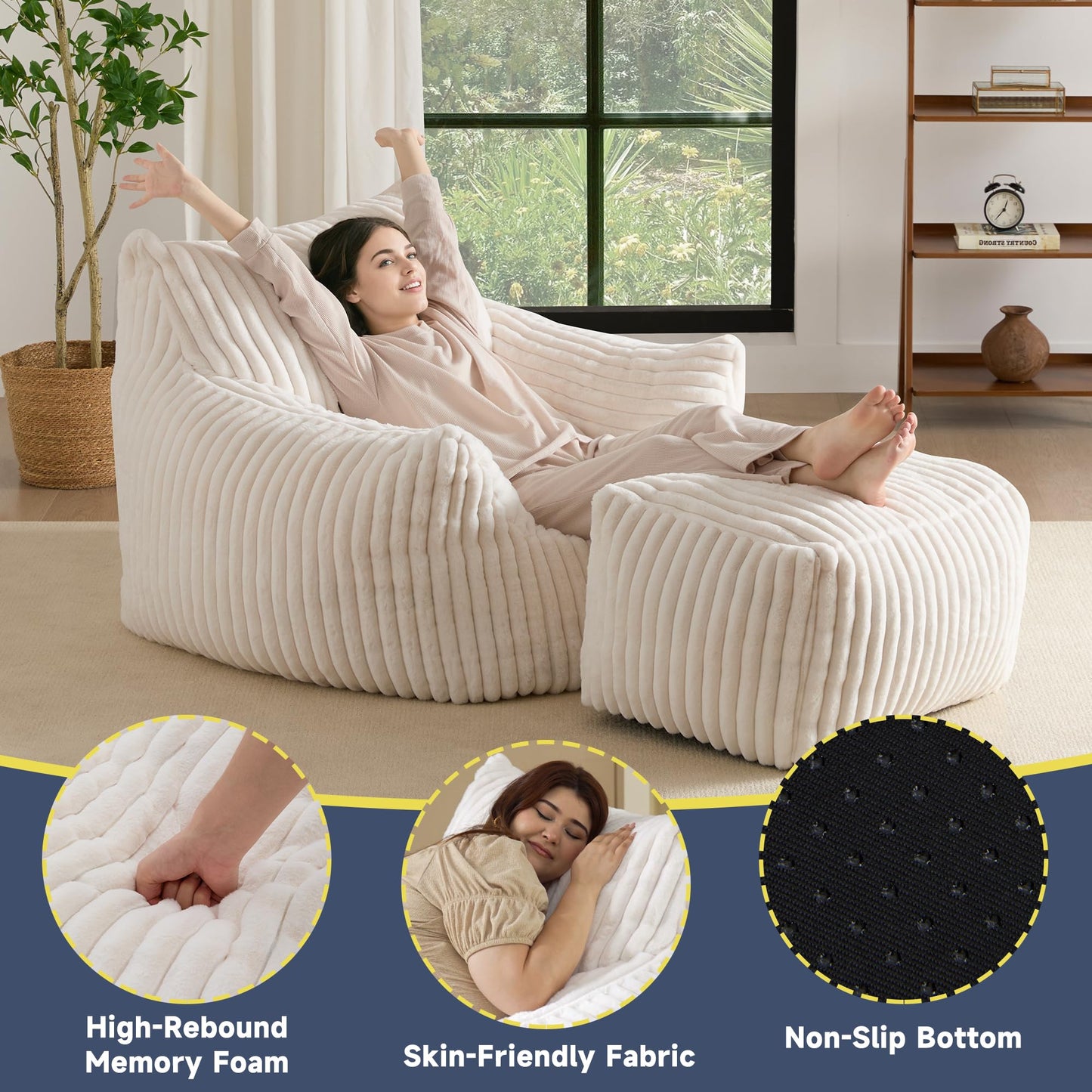 Oversized Bean Bag Chair for Living Room Furniture Bean Bag Chairs for Adults- Small Couch & Lounge Accent Chair for Living Room Chairs or Bedroom