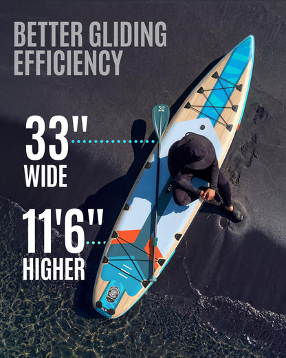 ZLX 11'6" Extra Wide Inflatable Paddle Board, Touring Stand Up Paddleboard, Fast-Tracking SUP for Long-Distance, Stable Center Fin, Portable Backpack & Accessories for Adults, 500lb/3 People/Family