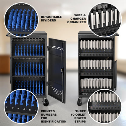 30 Unit Device Charging Station for Chromebook, iPad, 14'' Laptop - Charging Cart with Charger Cable Management, Circuit Breaker, Grounding Protection, Assembly Required
