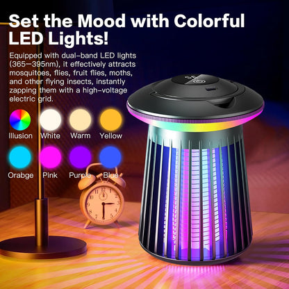 2026 4200V Upgraded Mosquito Killer Lamp, Electric Bug Zapper for Indoor & Outdoor, Rechargeable LED Night Light - Safe