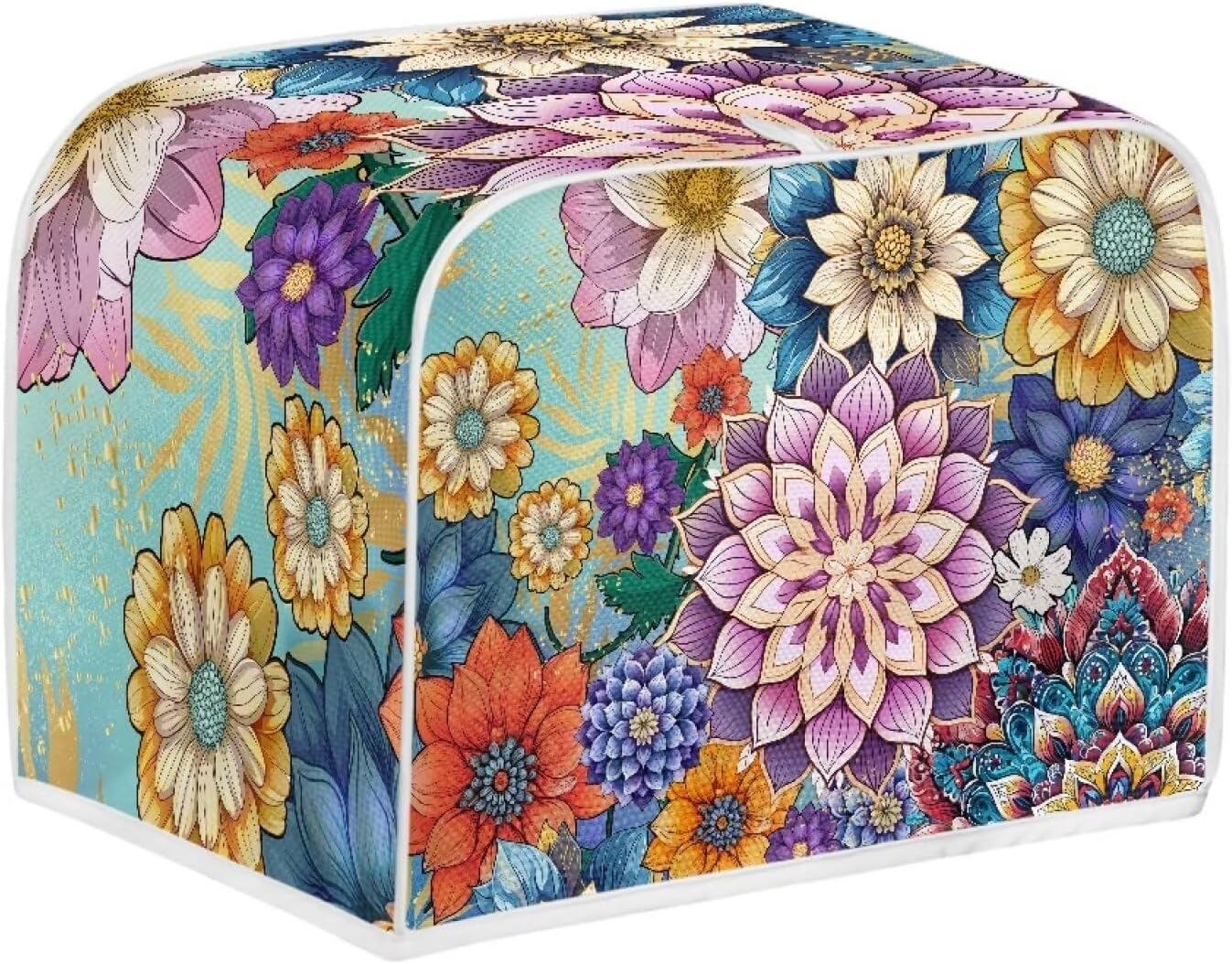 UNICEU Boho Flower Toaster Cover: Bright Blossom Quilted Dust-proof Cover for 4 Slice Bread Maker