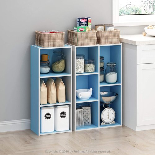 Furinno LUDER 3-Cube Bookshelf - Stylish Open Shelf Design | Easy Assembly | White/Light Blue Finish
