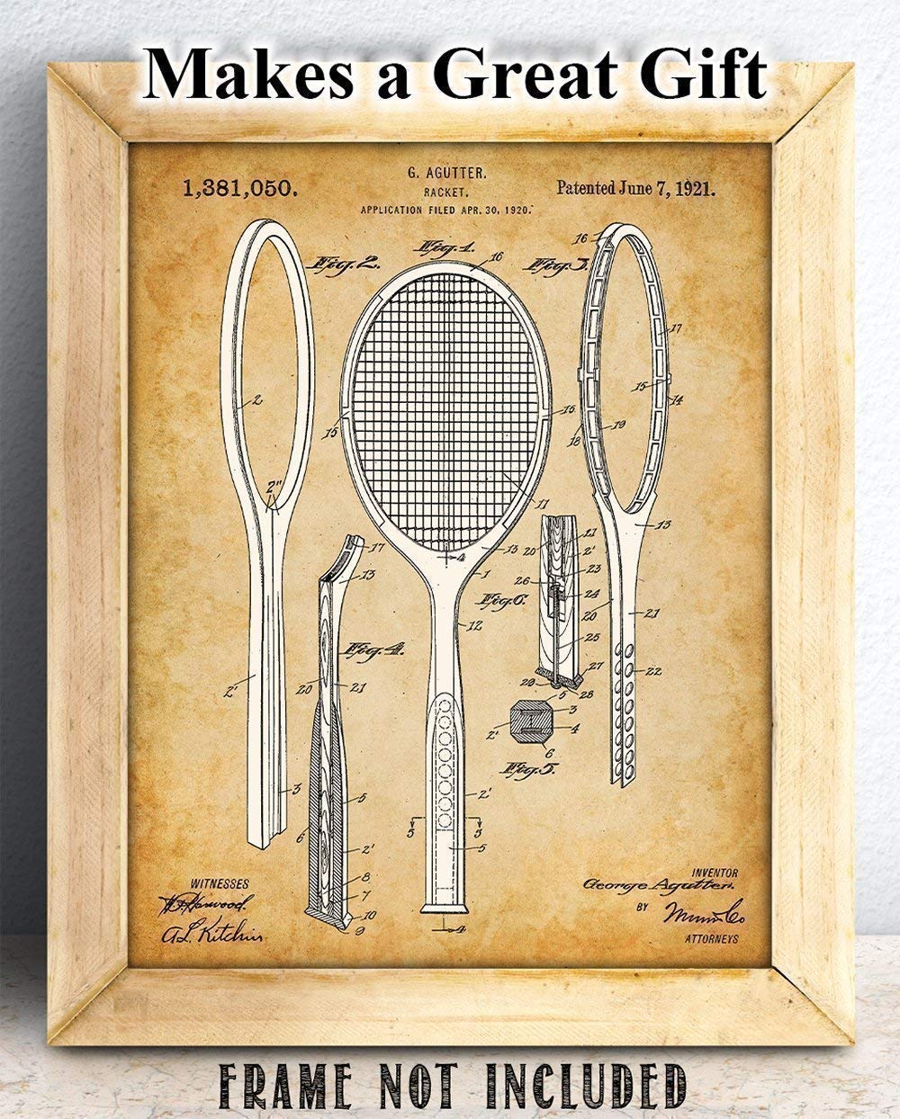 Tennis Racket Patent Print - 11x14 Unframed, Great Sports Bar Decor and Gift for Tennis Enthusiasts