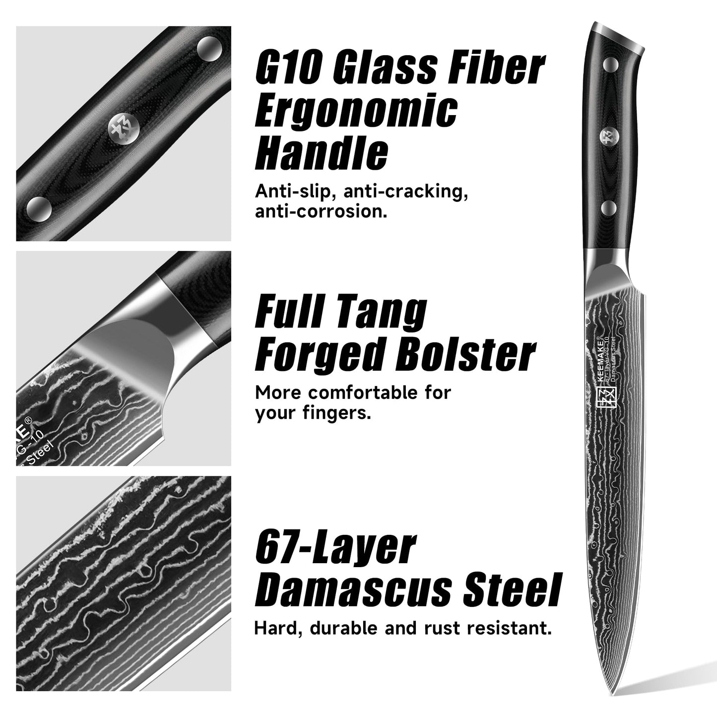 KEEMAKE Carving Knife for Meat, 8 Inch Ultra Sharp Damascus Kitchen Knives with G10 Ergonomic Handle, Brisket Knife for Meat Cutting, Japanese Knives for BBQ Ham Roast Turkey Vegetable