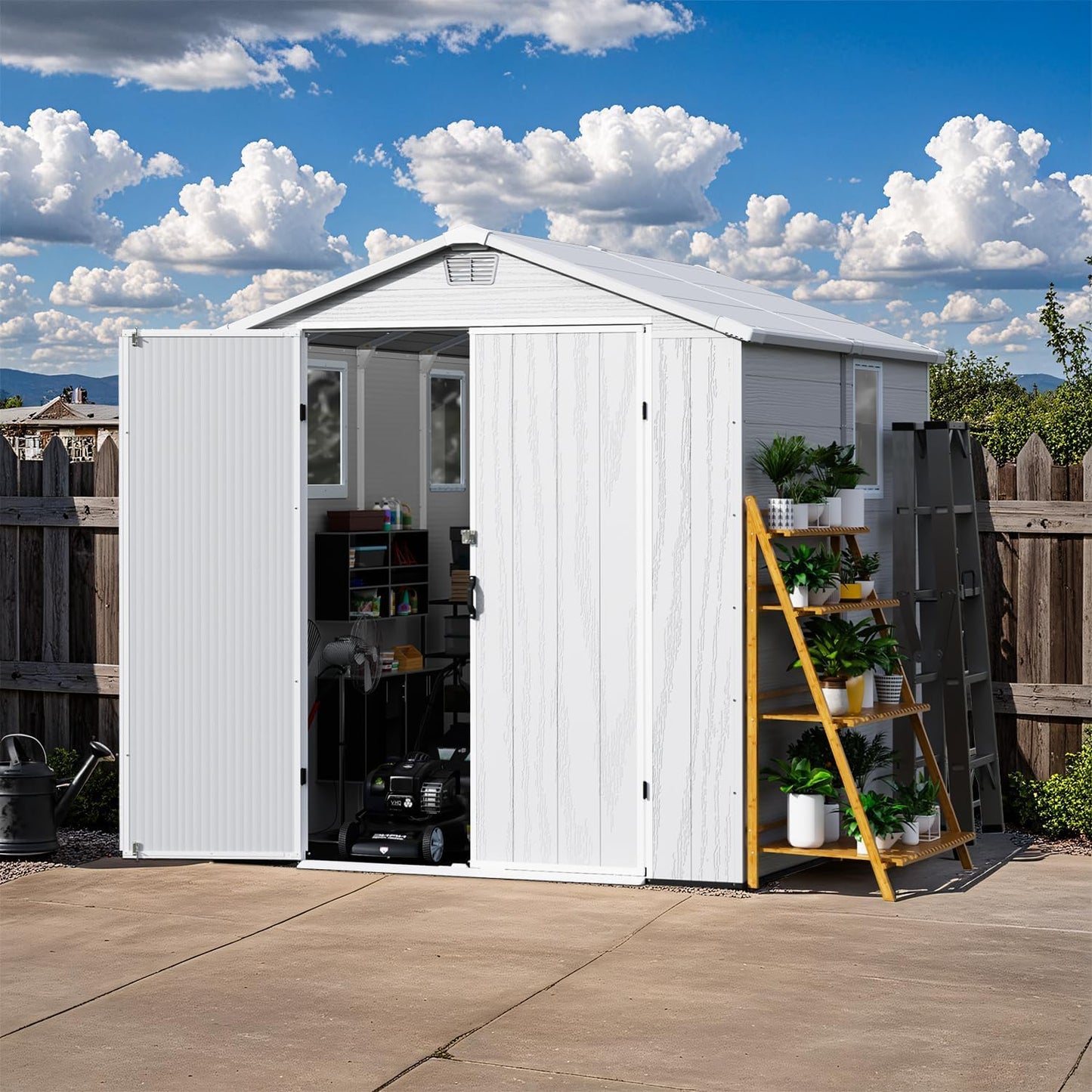 Patiowell 6X8 FT Resin Outdoor Storage Shed with Floor, Plastic Tool Sheds with Lockable Door and Window, Weather-Resistant Garden Shed, Easy Assembly for Backyard, Patio, Light Grey