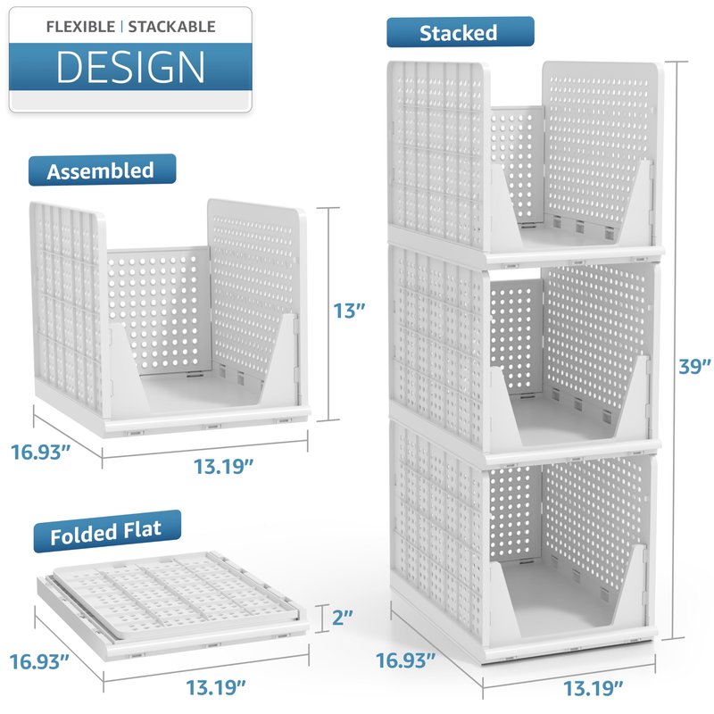 Sorbus Stackable Shelf Organizer Baskets – Plastic Closet Organizer for Clothes, Pantry, Bathroom, Kitchen & Garage – Open Front Storage Bins for Cabinets, Countertops & Under Shelf Organization