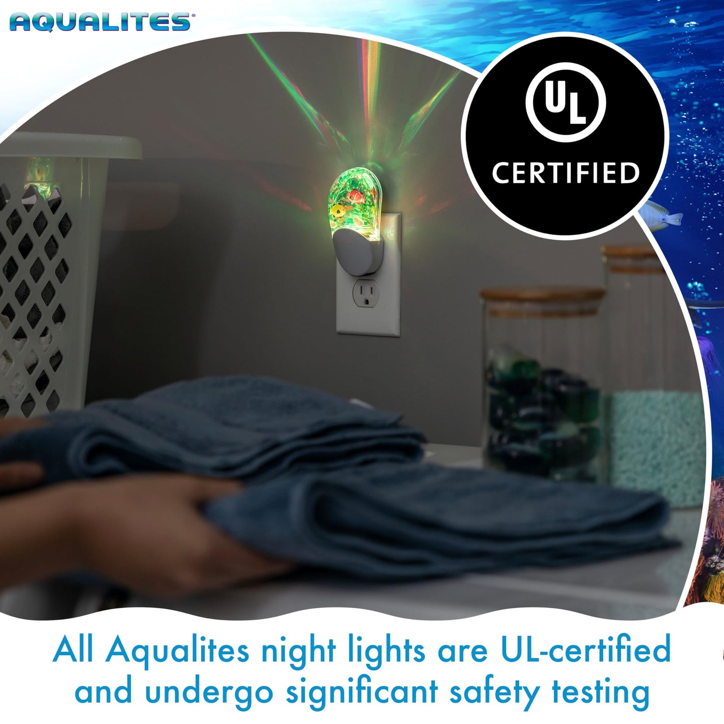 Lights By Night Tropical Aqualites LED Night, Plug-in, Color Changing, Light Sensing, Auto On/Off, for Kids, Under the sea, Fish, Bedroom, Bathroom, Playroom, 10908