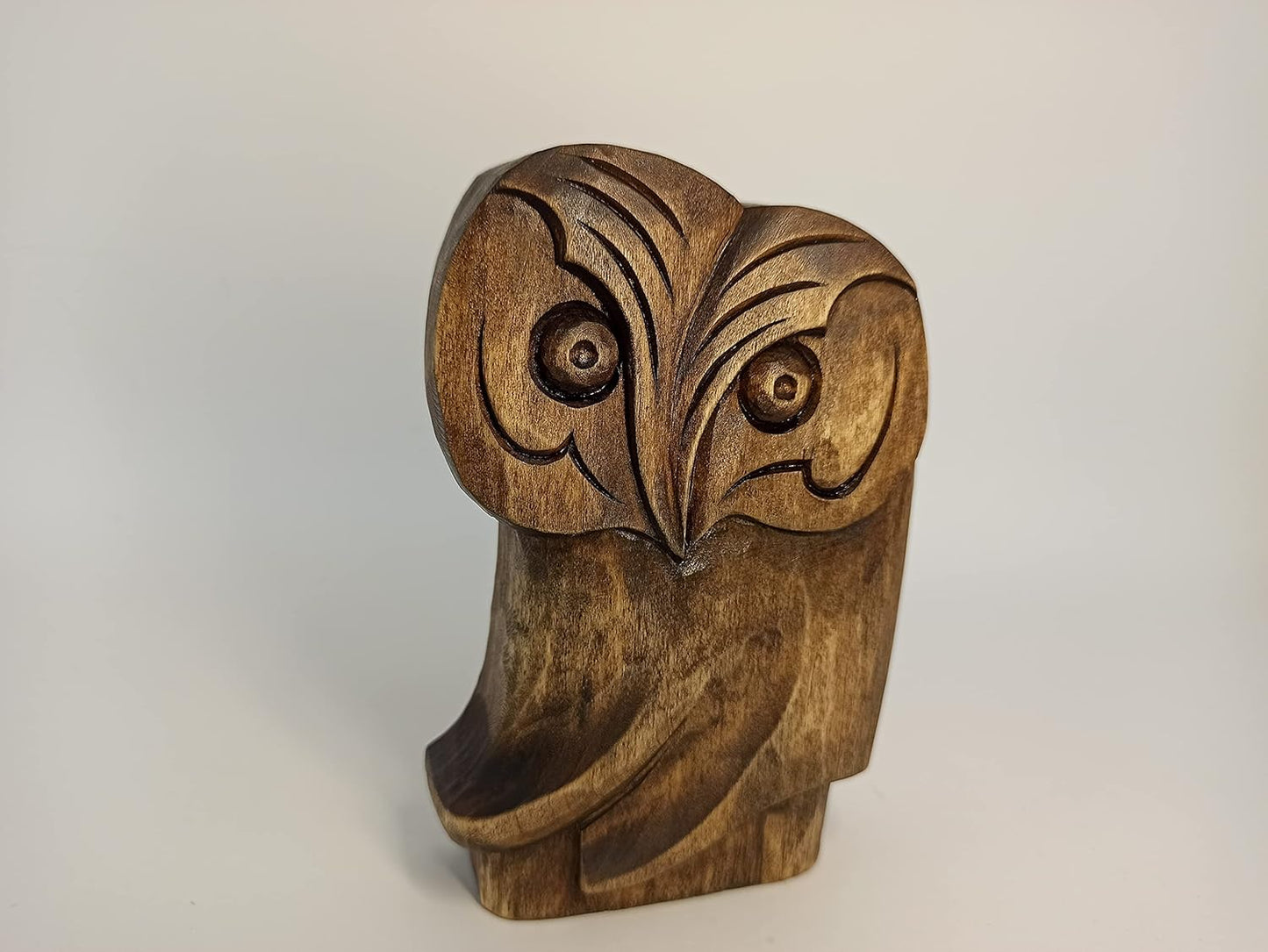 mik-Dyzayn 5 Inch Owl Figurine | Abstract Wood Carving Owl Gifts | Modernist Sculpture, Brown