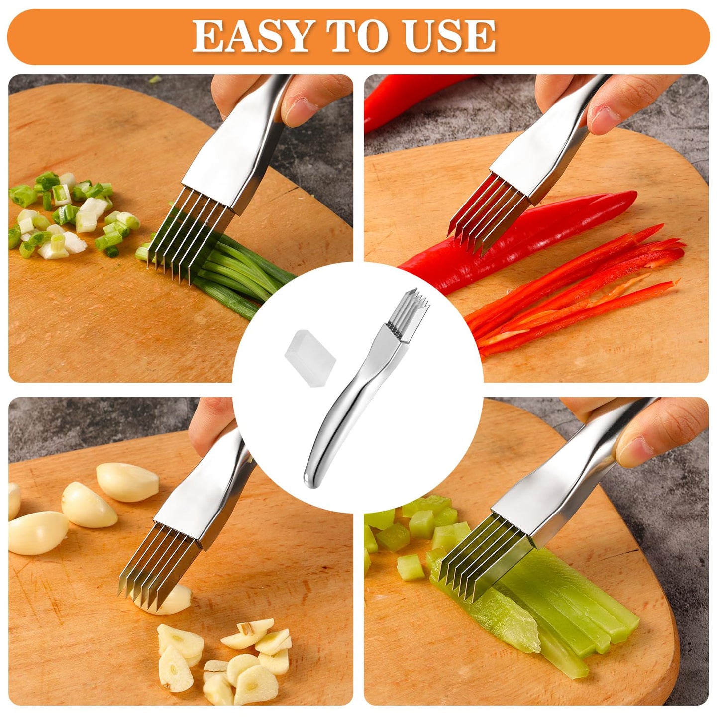 2Pcs Upgrade Shred Silk The Knife, Stainless Steel Green Onion Cutter, Multifunctional Kitchen Vegetable Chopper for Garlic Onion, Premium Food Slicer Gadget, Off the College