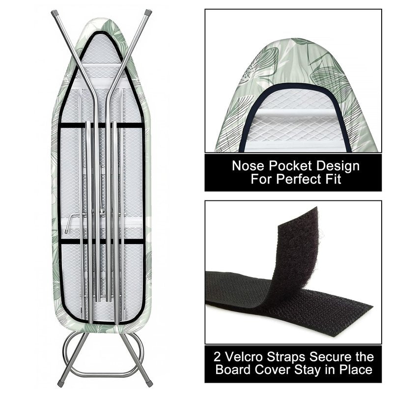 seewan Quick Install Ironing Board Cover 17" x 55" Ironing Board Cover with Nose Strap Pocket and Elastic Sides Anti-Slip and Heat-Resistant Stylish Home Ironing Board