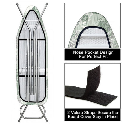seewan Quick Install Ironing Board Cover 17" x 55" Ironing Board Cover with Nose Strap Pocket and Elastic Sides Anti-Slip and Heat-Resistant Stylish Home Ironing Board