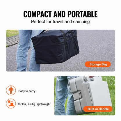 VEVOR Portable Toilet for Camping, Porta Potty with 3.2 Gal Waste Tank & 3.2 Gal Flush Tank, Push-Button Pressurized Flush Commode with Level Indicator, Travel Toilet for Adults Kids Camping Car Trips