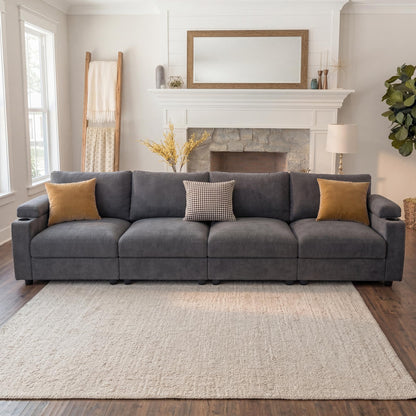 Sectional Couches for Living Room FSC Certified Velvet Modular Couch Oversized Cloud U Shaped Convertible Sleeper Sofa Chaise Detachable Armrest Cushion (Velvet Grey, 4 Seat)