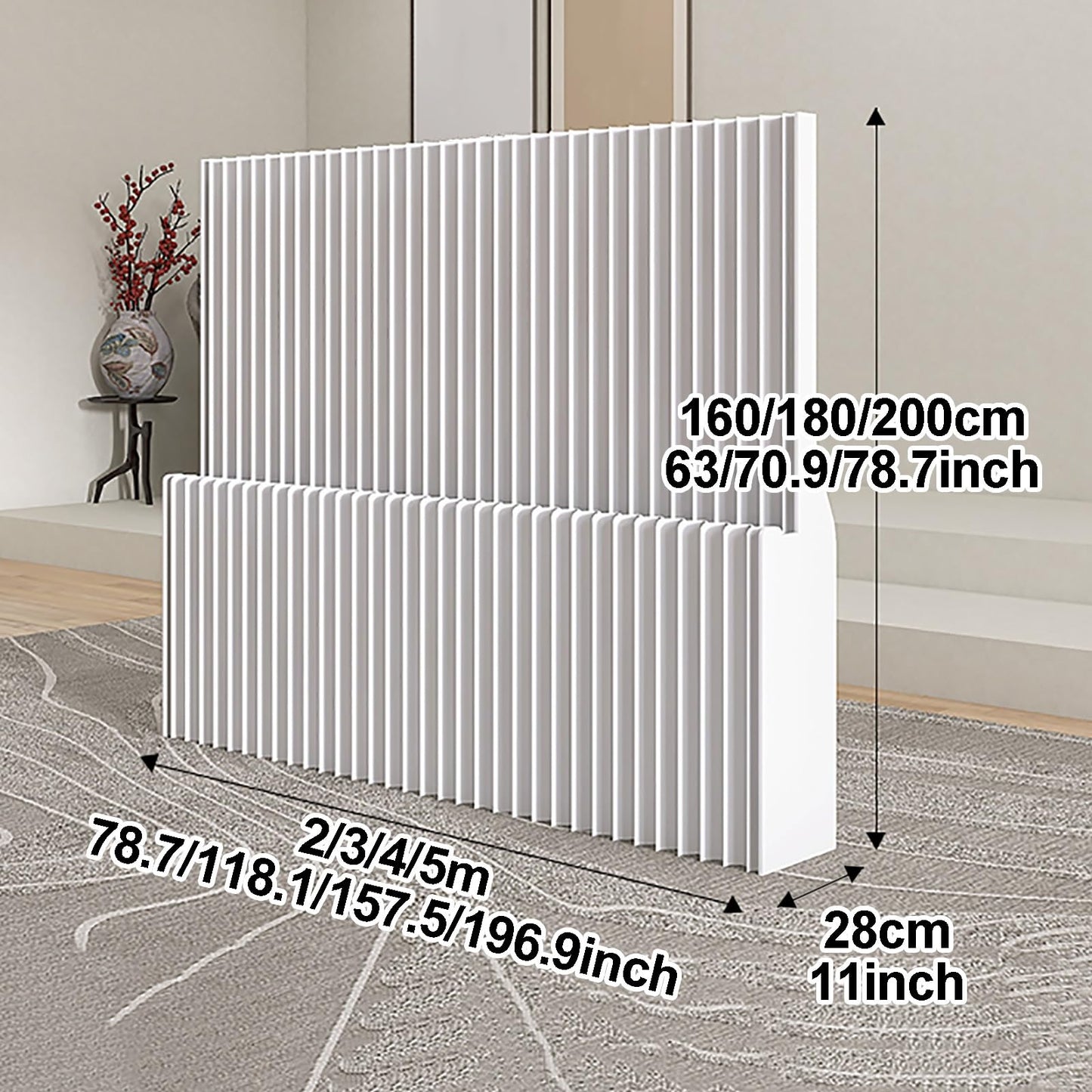 Adjustable Portable Room Divider Screen - Foldable Kraft Paper Partition in White, Multiple, H160xL300cm - Ideal for Privacy and Space Management