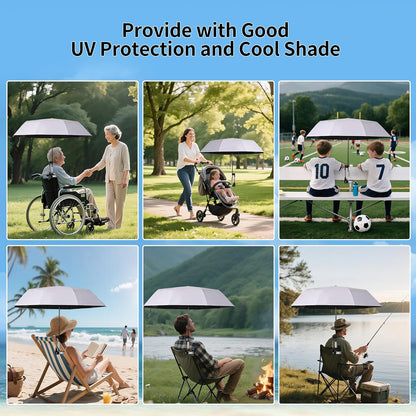 45in 50+ Beach Chair Umbrella with Adjustable Clamp, UPF Portable Folding Sun Shade for Outdoor Camping