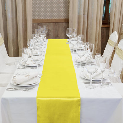 ANECO 4 Pack Satin Table Runner 12 x 108Inch Long Bright Silk and Smooth Fabric Party Table Runner for Wedding Banquet Party Decoration- Yellow
