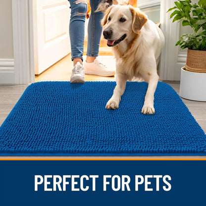 OLANLY Dog Door Mat - Absorbent Non-Slip Washable Doormat for Muddy Paws | 47x17 Deep Navy Blue