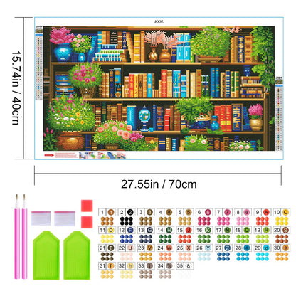 JOOZ Large Diamond Art Kits for Adults - 5D Book Diamond Painting Kits for Adults, DIY Full Drill Bookshelf Plant Diamond Art Painting, Bookshelf Gem Art Kits for Home Wall Decor 27.5x15.7 Inch