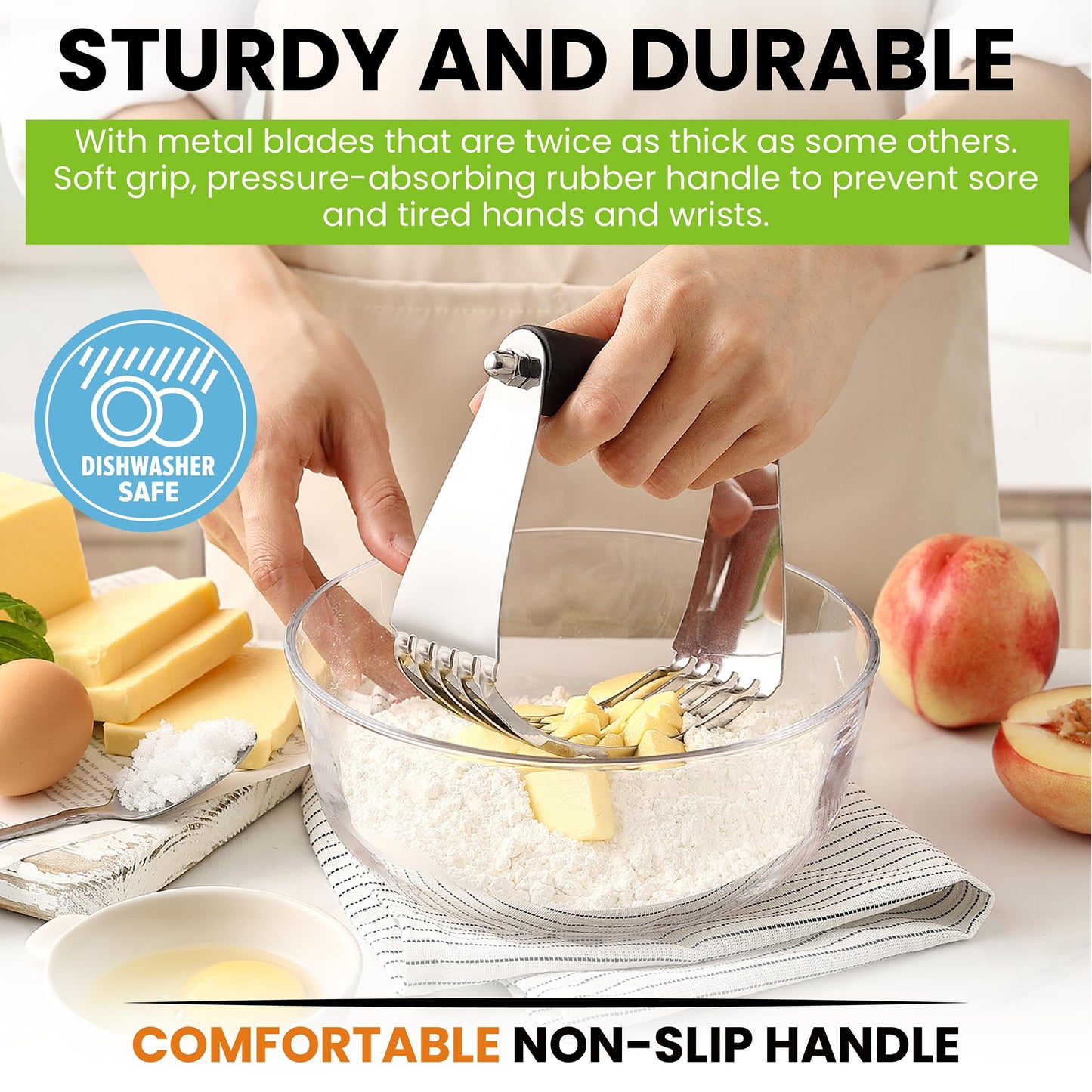 Spring Chef Large Dough Blender & Biscuit Cutter Set, Heavy Duty Stainless Steel Professional Pastry Cutter, Soft Grip, Black