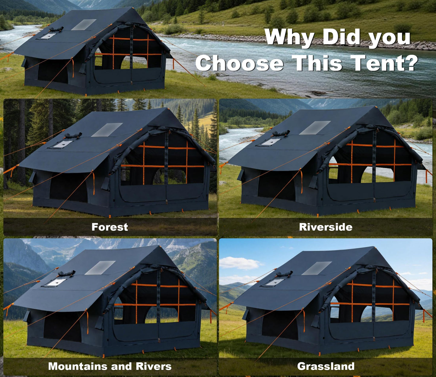 SHANQUAN Inflatable Tents for Camping with Stove Jack, 4/6 Person Easy Setup Blow up Tents for 4 Seasons Waterproof Inflatable Camping Tent with Clear Skylight, Air House Glamping Tents for Adult