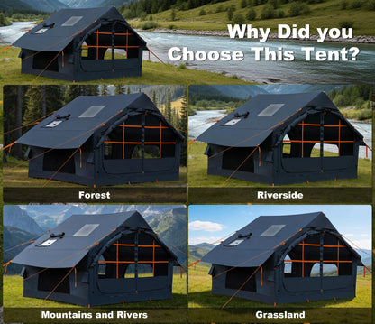 SHANQUAN Inflatable Tents for Camping with Stove Jack, 4/6 Person Easy Setup Blow up Tents for 4 Seasons Waterproof Inflatable Camping Tent with Clear Skylight, Air House Glamping Tents for Adult