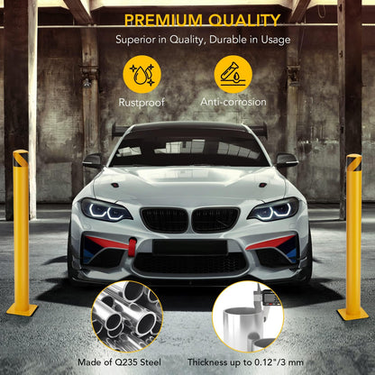 4-Pack 42 Inch Steel Safety Bollards, 4.5 Inch Diameter Parking Bollard Post with 16 Anchor Bolts, Yellow Safety Steel Bollard Post for Driveway Barrier, Traffic Control & Storefront Protection