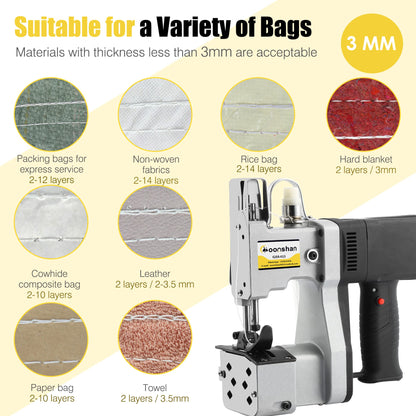 Moonshan Bag Sewing Machine 2s/bag Bag Closing Machine Portable Bag Closer 6.4Lbs Automatic Woven Bag Sewer Packing Machine for Packing Bags Non-woven Fabrics Leather