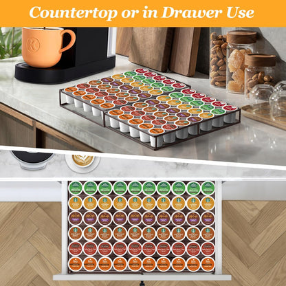 Expandable Coffee Pod Holder Drawer, Compatible with Keurig K-Cup, Holds 35-70 Pods, Organizer for Kitchen, Bronze