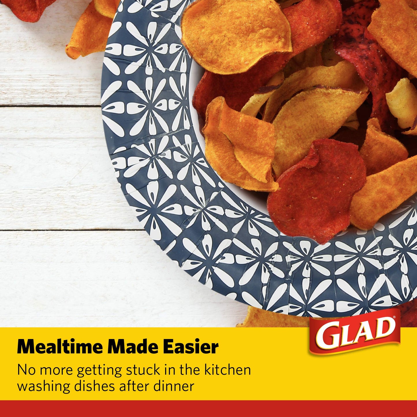 Glad Round Disposable Paper Bowls, Blue Mosaic Design - Heavy Duty, Soak-Proof, Cut-Resistant, Microwavable Paper Bowls for All Foods, Daily Use, and Special Occasions, 16 oz, 50 Count - 6 Pack