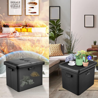 17 Inches DocSafe Storage Ottoman with Lock,Fireproof Folding Ottoman Foot Rest Stool Storage Chest with Storage Safe