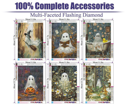 Canrichshop 6 Packs Halloween 5D Diamond Art Painting Kits for Adults,Ghost Diamond Painting Kits for Beginners,Halloween Full Drill Diamond Dots,Gem Art Crafts for Adults Wall Decor 12x16in