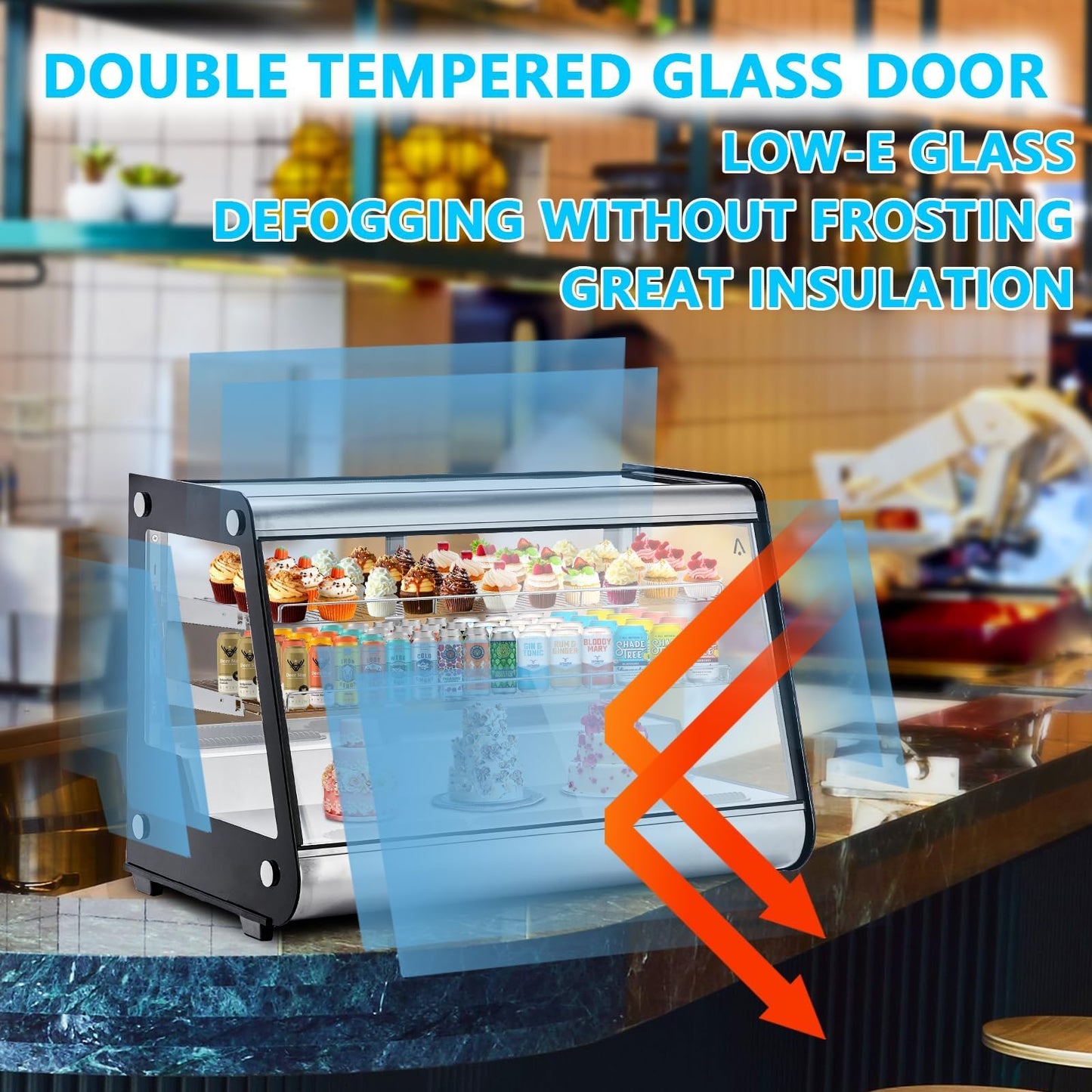 PeacefulHues Commercial Display Refrigerator 6.5 Cu Ft, Countertop Refrigerated Display Case with LED Lighting for Bakery, Cafe, 110V/176W