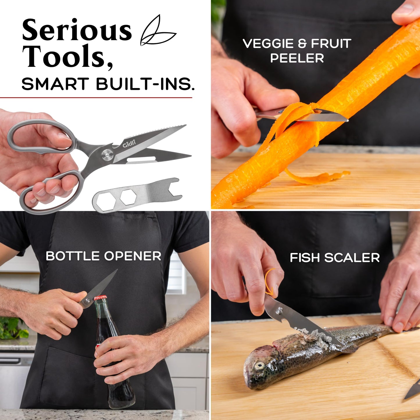 Premium Kitchen Scissors by Gidli – Lifetime Replacement Warranty* - Heavy Duty Kitchen Shears for Food – All-Purpose Stainless Steel Scissors – Dishwasher Safe, Comes Apart for Easy Cleaning