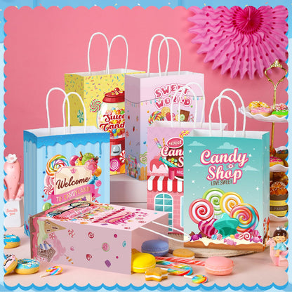 Sinload 48 Pcs Candy Sweet Goodie Bags with Handles Candy Land Gift Bags Lollipop Party Favors Sweet Shop Theme Paper Treat Boxes for Classroom Prizes Supplies Birthday Halloween Baby Shower Decor