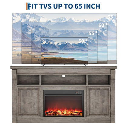 GarveeHome 58" Farmhouse Electric Fireplace TV Stand for TV Up to 65", Entertainment Center with 30'' Fireplace, Console Table TV Cabinet with Open Storage Shelves for Living Room