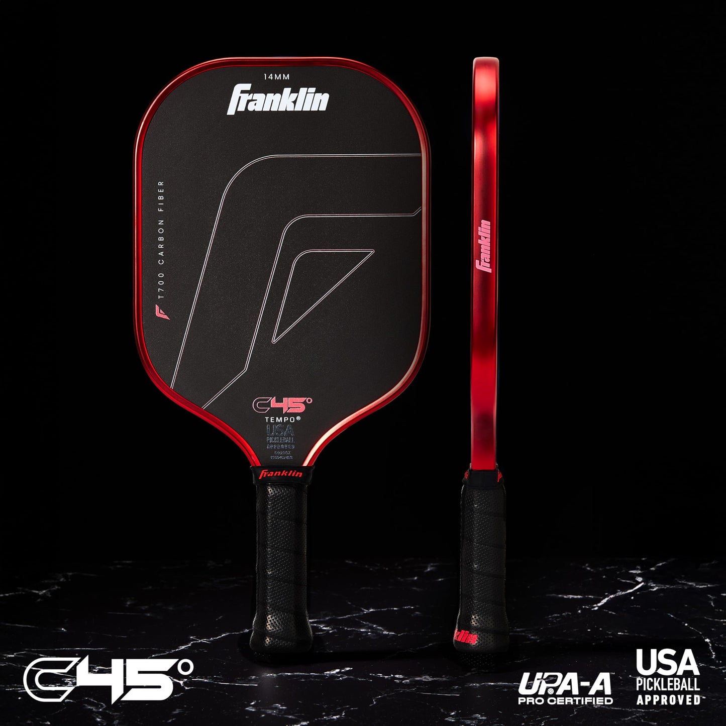 Franklin Sports PRO Pickleball Paddles – C45 Carbon Fiber Series - Official USAP + UPA Approved – Pro Player Design, TEMPO 14MM RED
