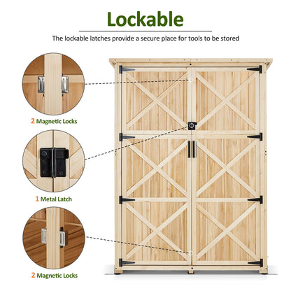 Macrout Outdoor Storage Cabinet, Wooden Storage Shed with Lock, Outside Garden Tool Shed with 2 Doors for Patio Yard Lawn, 1933 (Large)