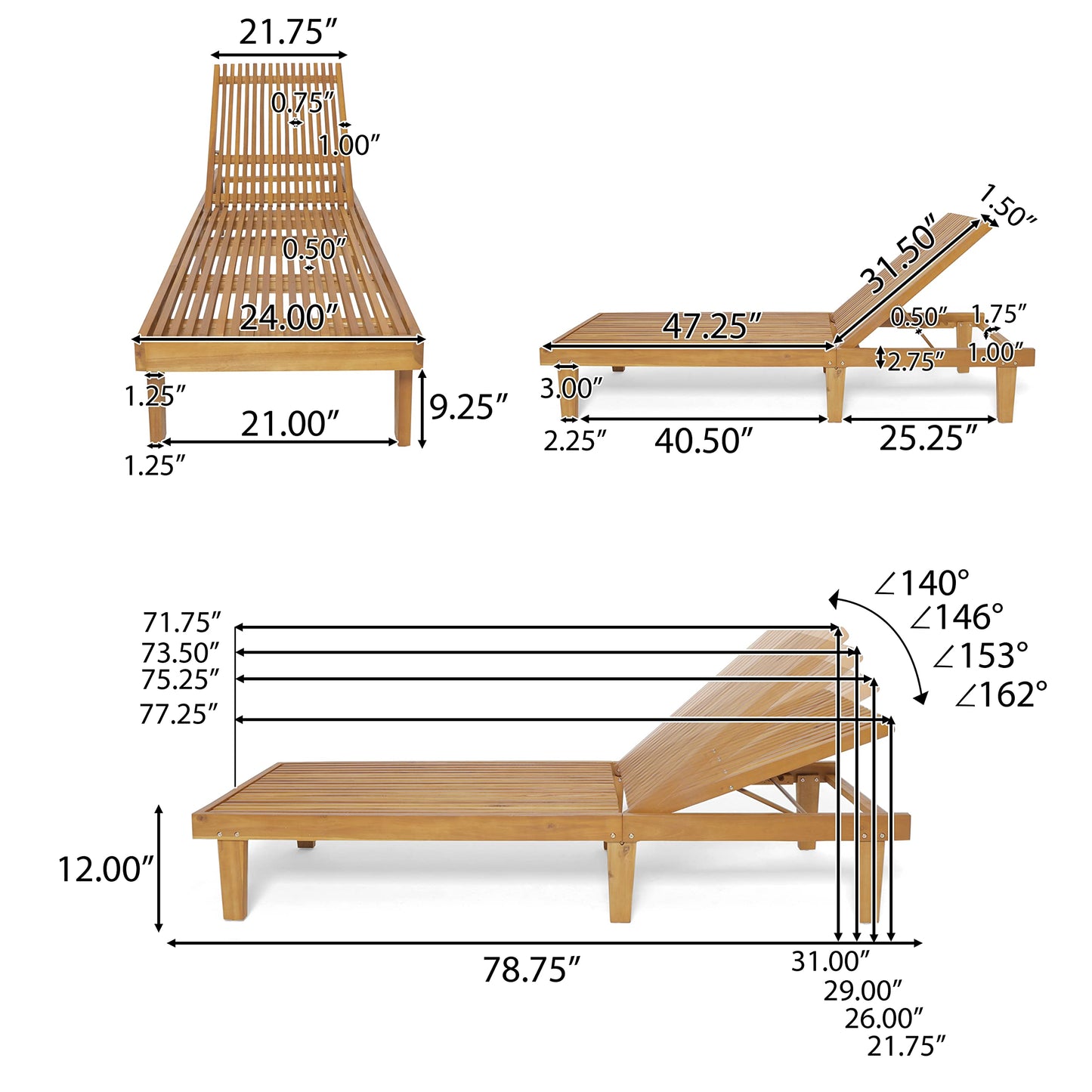 Christopher Knight Home Vernon Outdoor Acacia Wood Chaise Lounge Set, Teak Finish