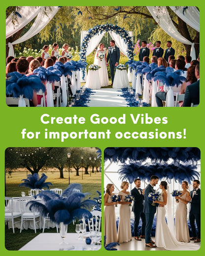 NEWONG 30pcs Navy Blue Ostrich Feathers Natural Bulk 9-12inch(23-30cm) Vase Craft Wedding Home Party Centerpieces Christmas Day Decoration