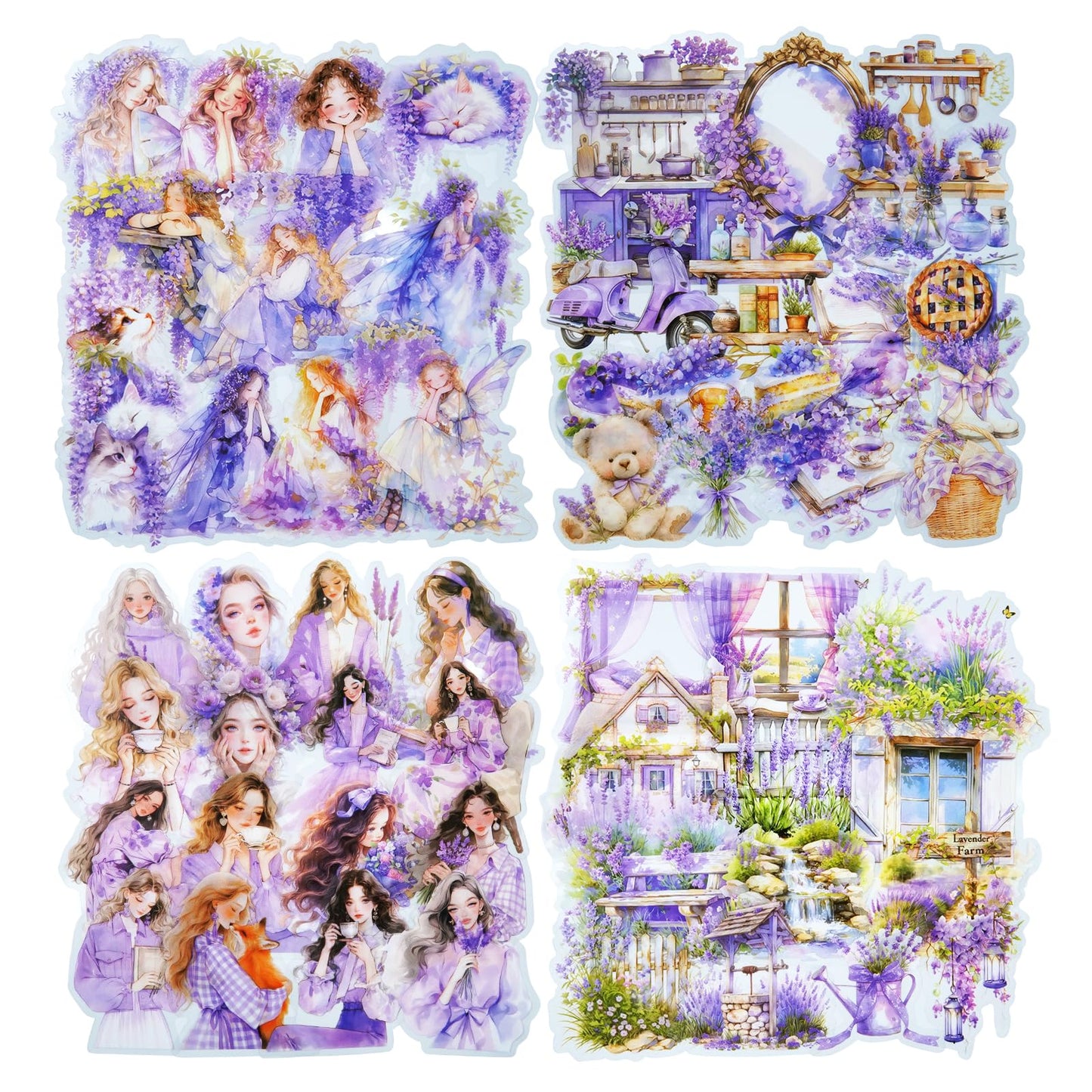 AuriicLeaf Violet Garden PET Sticker Set, 80PCS Fairy-Themed Scrapbook Supplies Journal Stickers in Purple for DIY Crafts, Planners, and Collages
