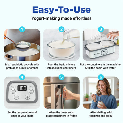 Ultimate Probiotic Yogurt Maker with Adjustable Time & Temperature Control, Make Trillions of Probiotics for Better Gut Health, Two 1-Quart Containers for Larger Batches, ULTIMATE LIFETIME WARRANTY
