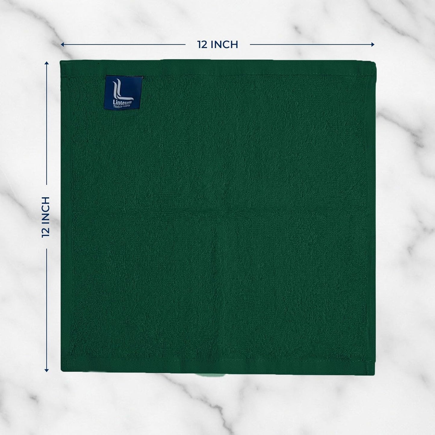 12x12 100% (12 Pack) Linteum Textile Supply Premium Washcloth (Hunter Green) Cotton Zero Twist Towels | Absorbent