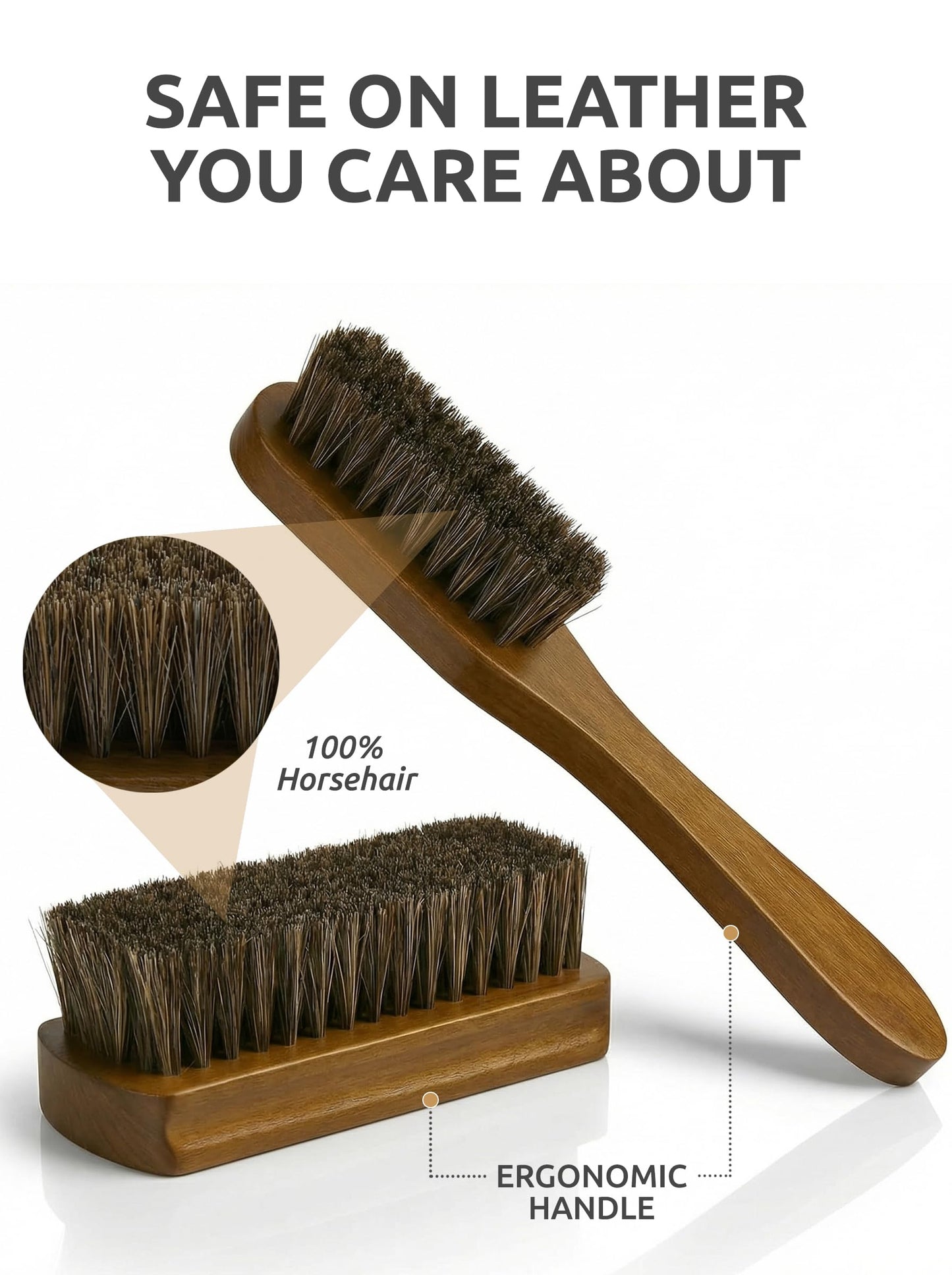 TAKAVU Leather & Upholstery Cleaning Brush Set, 100% Horse Hair Bristle, to Clean Car Seats & Leather Sofas, for Alcantara, Interiors, Furniture, Boots, Shoes, Bags and More
